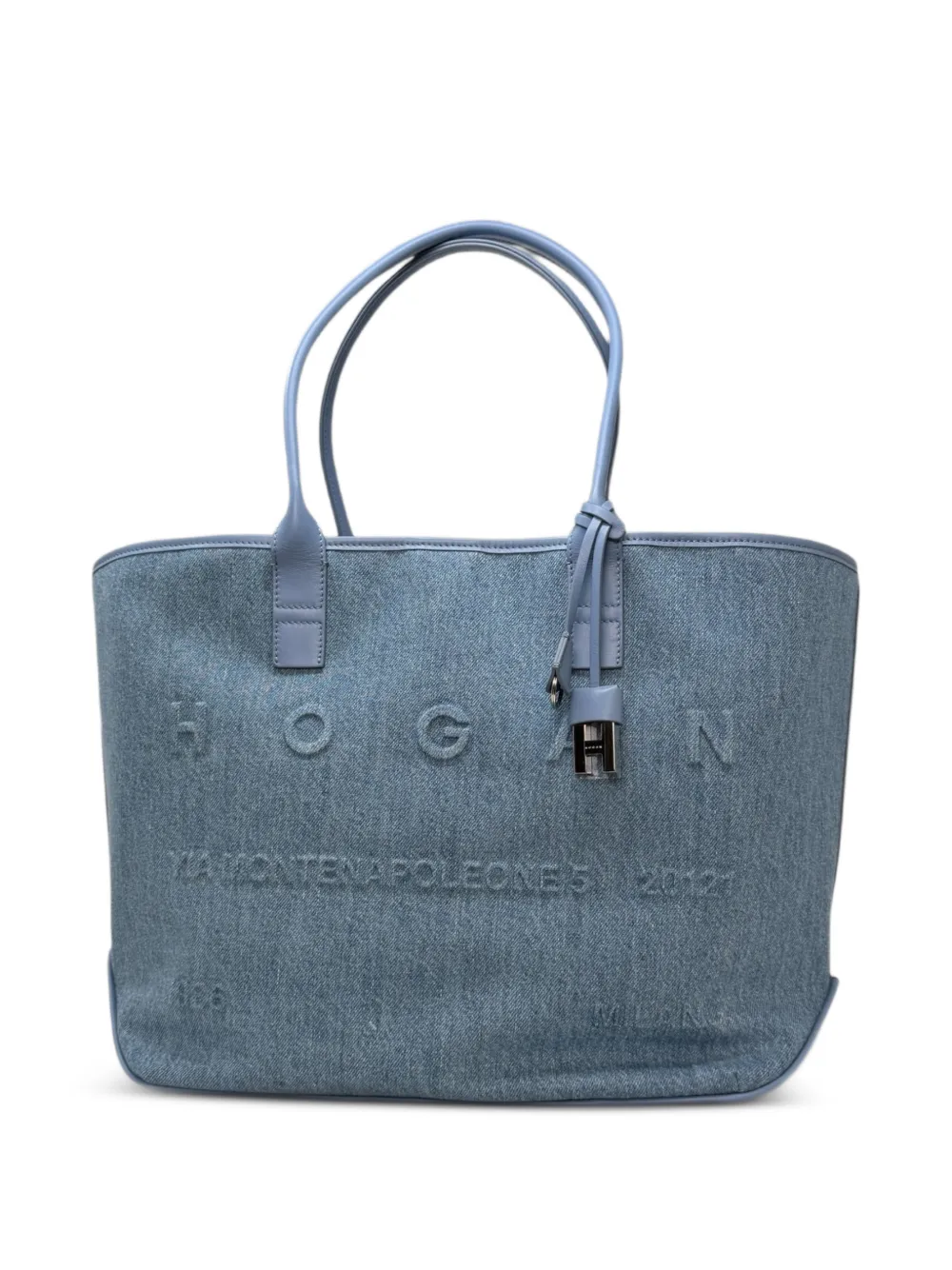 Hogan address embossed shopping tote bag - Blu