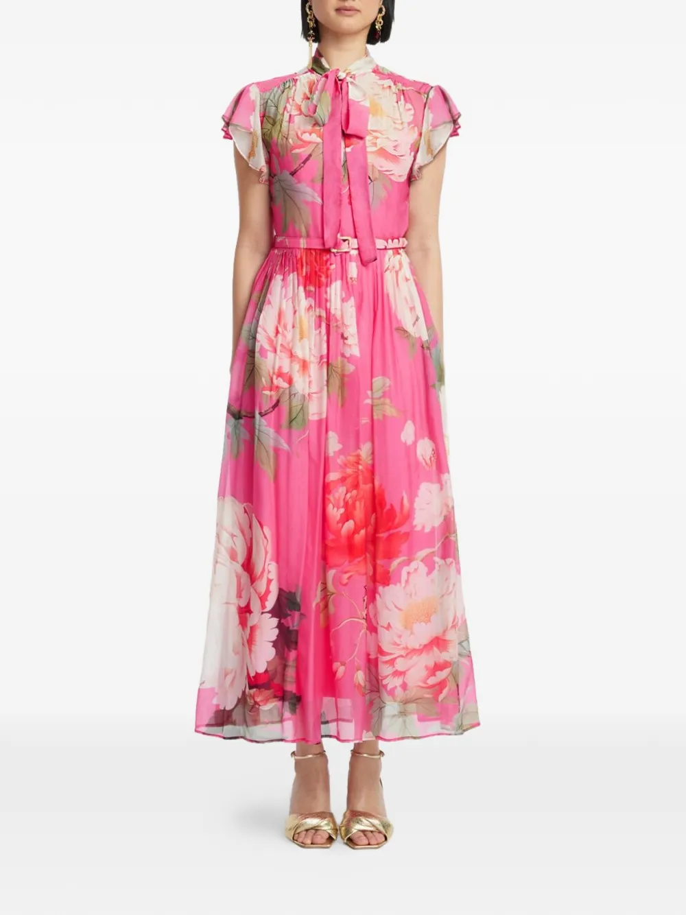  Leo Lin Grace Ruffled Floral Midi Dress - Pink 