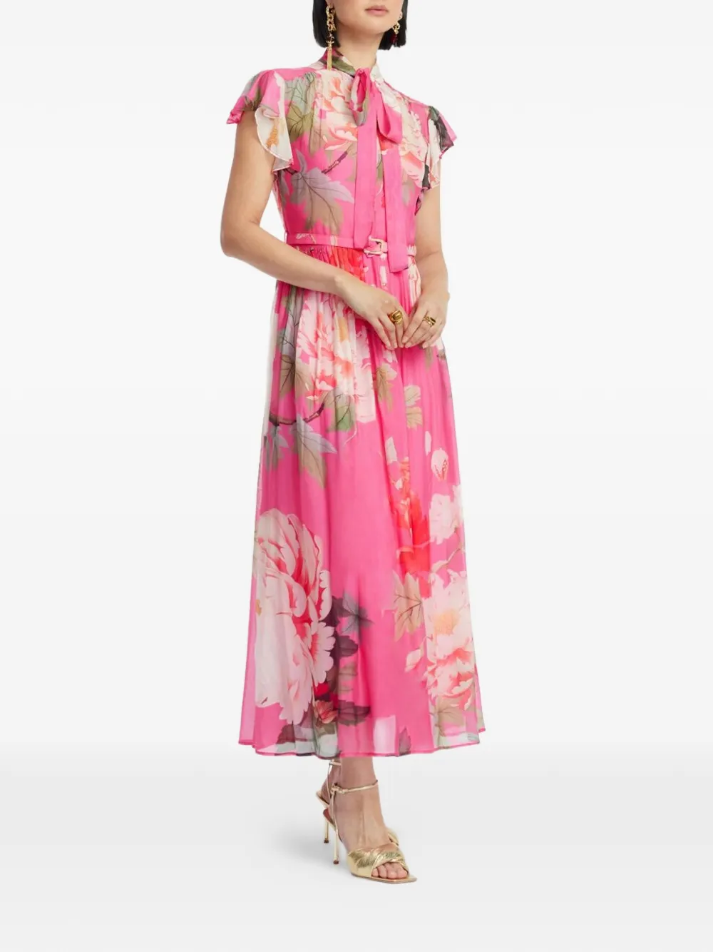  Leo Lin Grace Ruffled Floral Midi Dress - Pink 