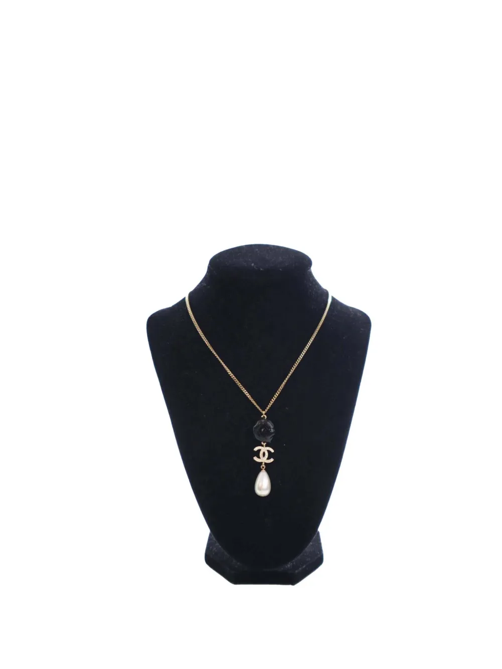 CHANEL Pre-Owned 2020 CC Gold Plated Faux Pearl and Crystal Drop Pendant Necklace costume necklace - Bianco