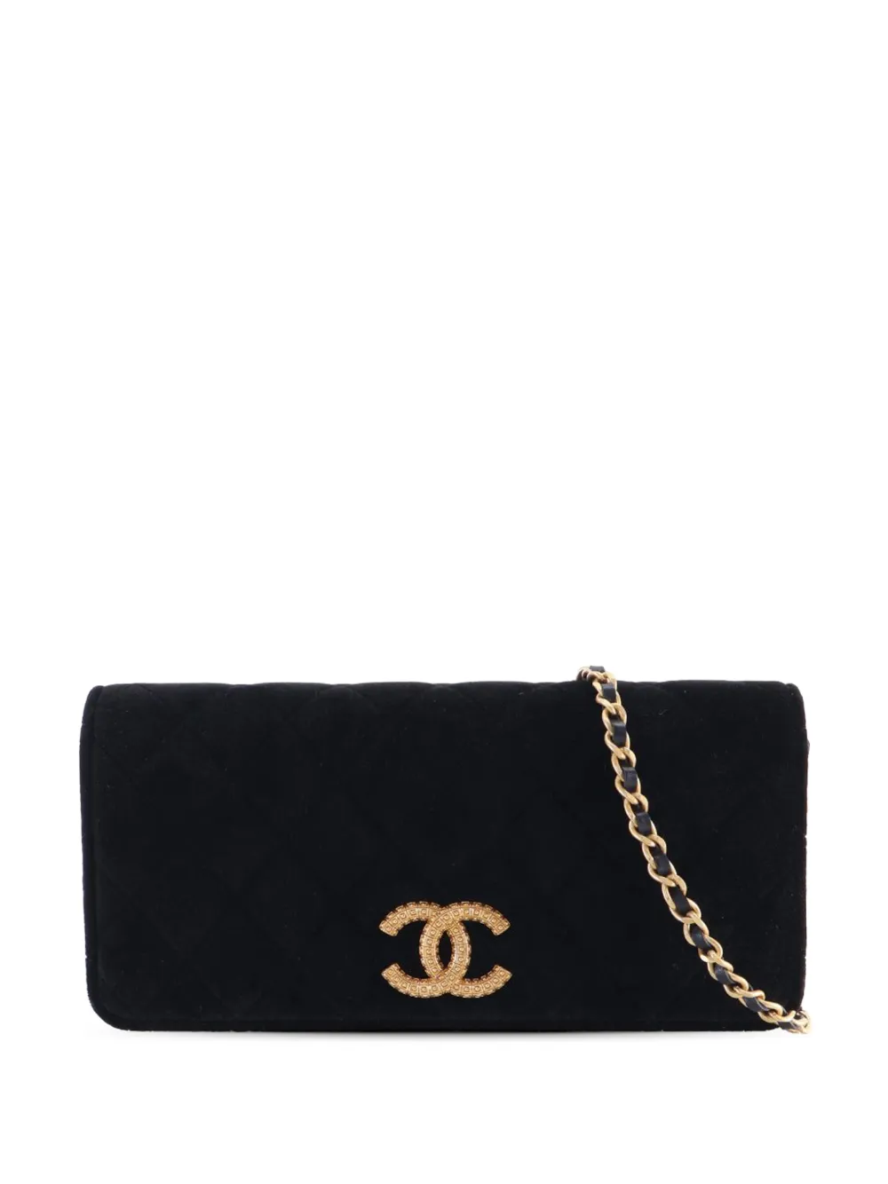 CHANEL Pre-Owned Borsa a spalla CC East West in velluto trapuntato con catena 2021-2025 - Nero
