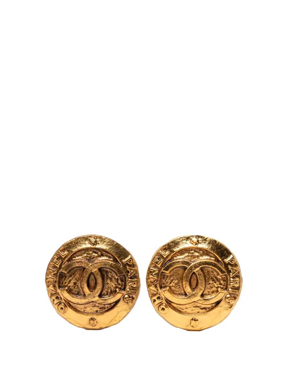 CHANEL Pre-Owned 1980-1990 Gold Plated CC Round Clip On Earrings costume earrings - Oro