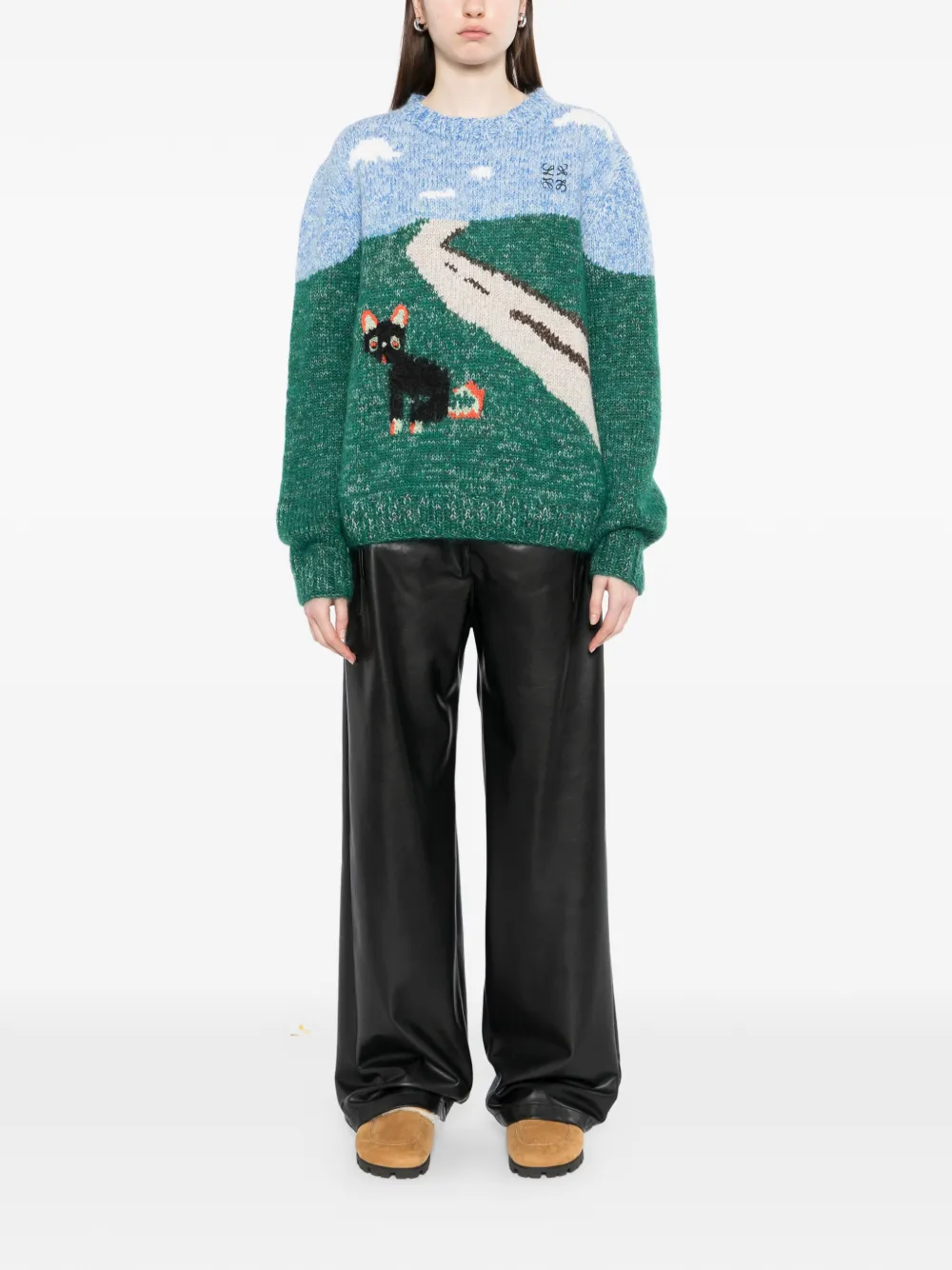  Loewe X Louis Wain Landscape-intarsia Sweater - Green 