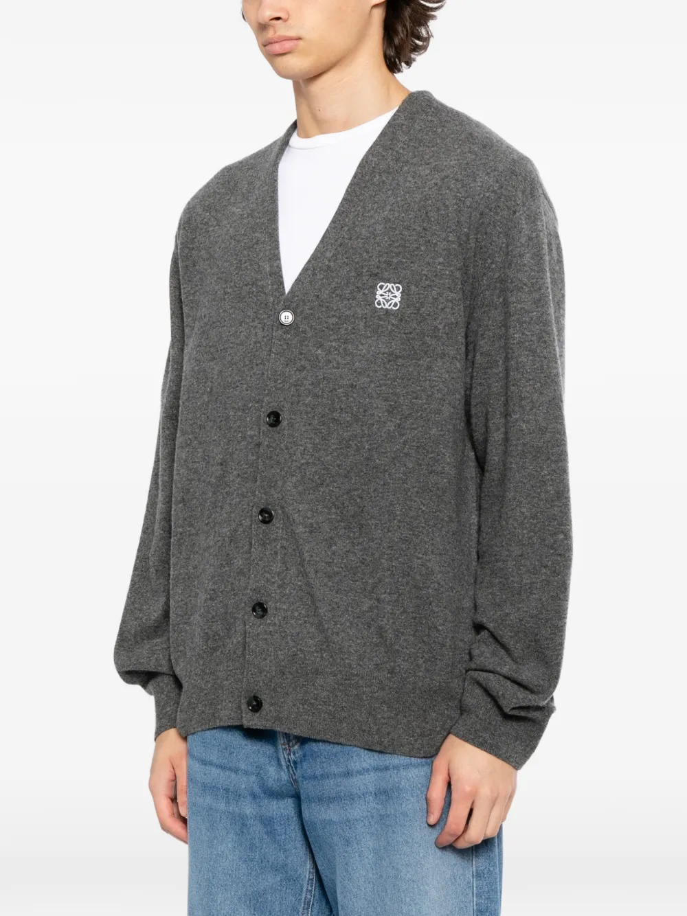  Loewe Logo-embroidered Cardigan - Grey 