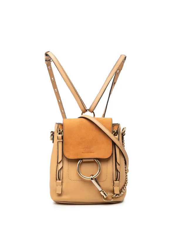 chloe mini backpack uk Chloé Pre-Owned 2010-2025 Mini Calfskin And Suede Faye Backpack | Brown