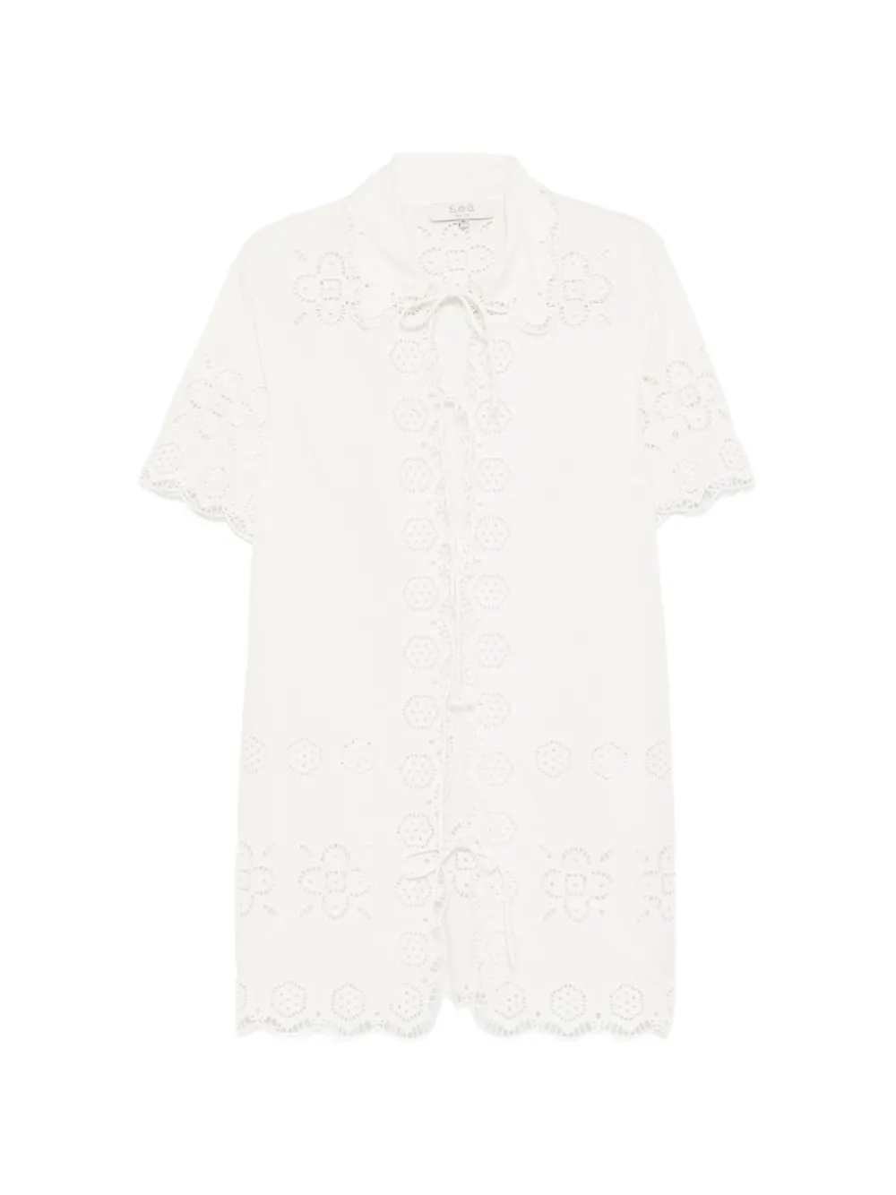 Sea floral lace-up beach dress - Bianco