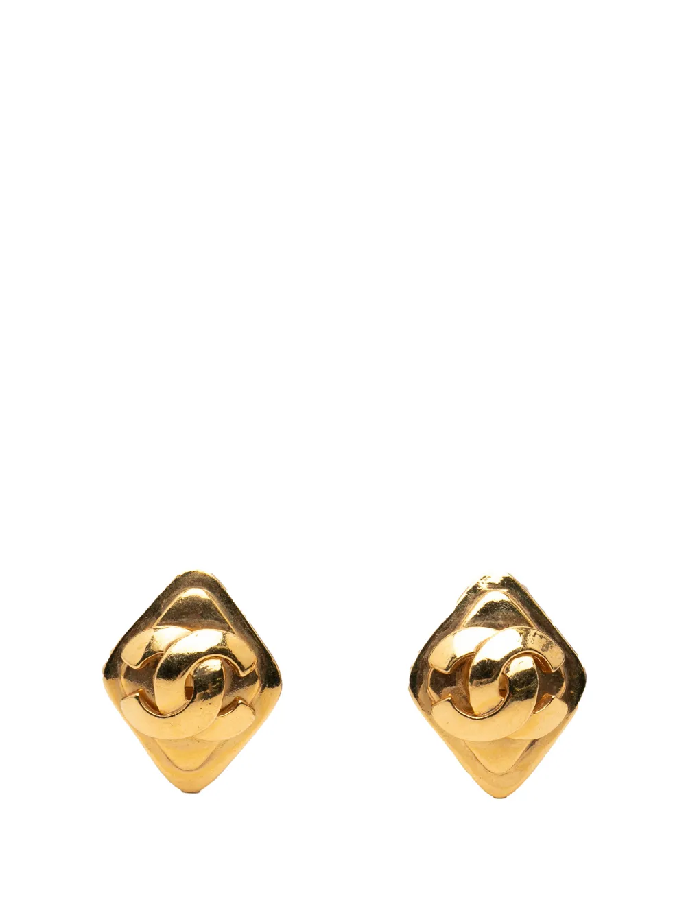 CHANEL Pre-Owned 1995 CC Gold Plated Rhombus Clip On Earrings costume earrings - Oro