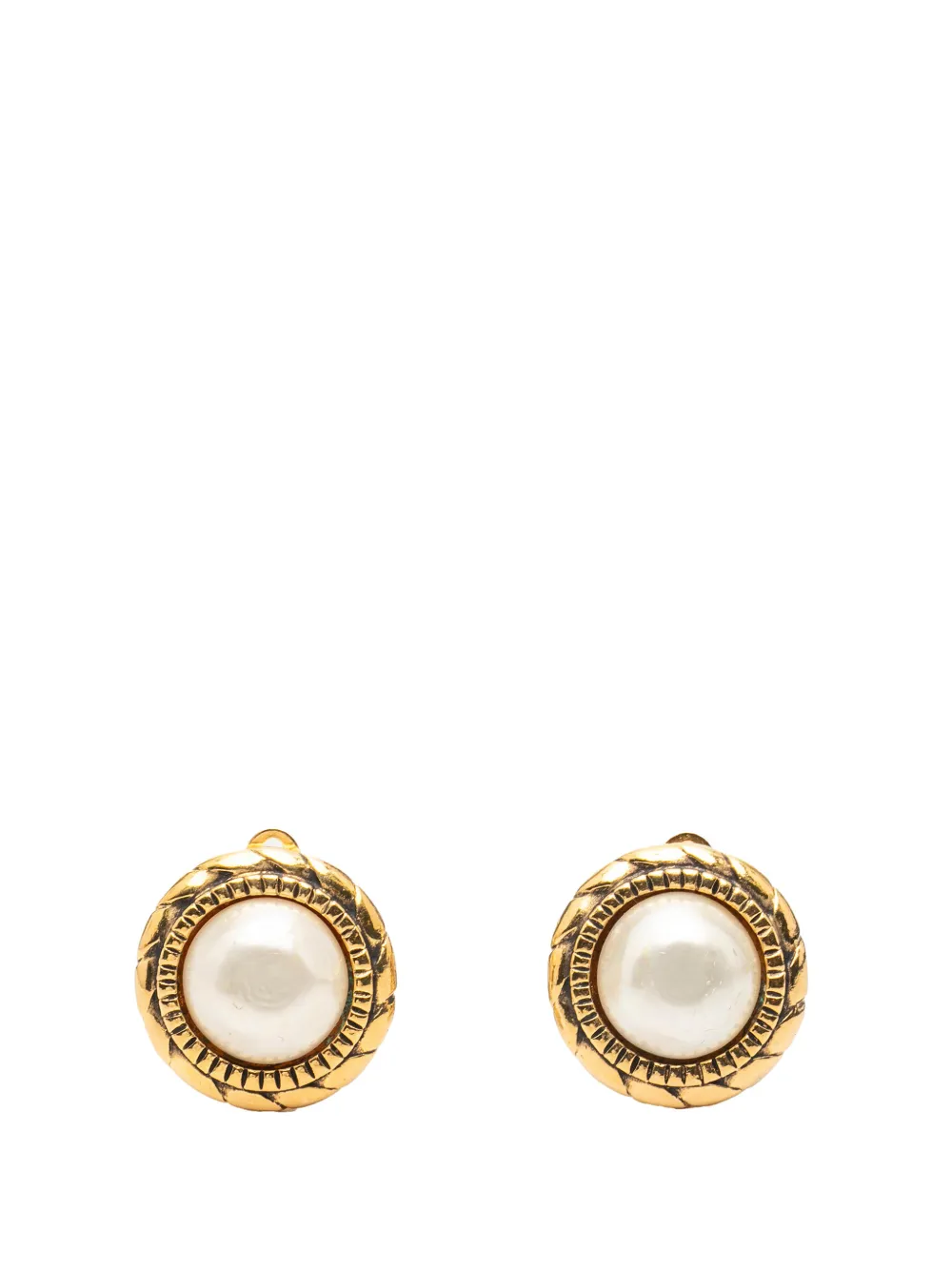 CHANEL Pre-Owned 1970-1980 Gold Plated Faux Pearl Round Clip on Earrings costume earrings - Bianco