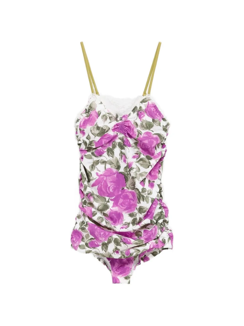 Chloé Ruched Rose-print Bodysuit In Multi