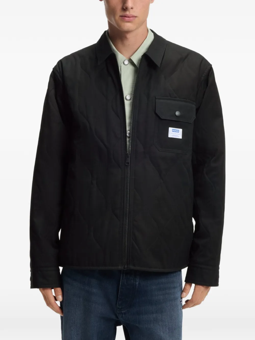 HUGO Ebey shirtjack met logo-patch en zak Zwart