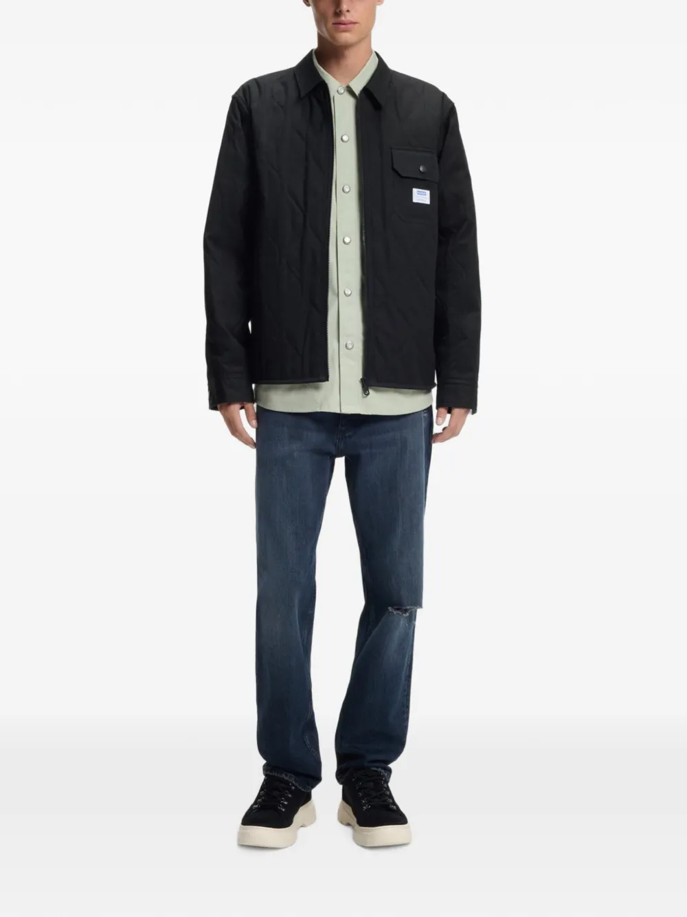 HUGO Ebey shirtjack met logo-patch en zak Zwart