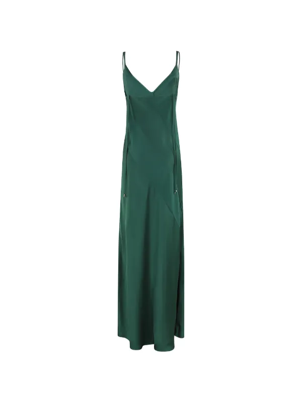hunter green slip dress Antonelli Spaghetti Strap V-neck Maxi | homecoming-1252