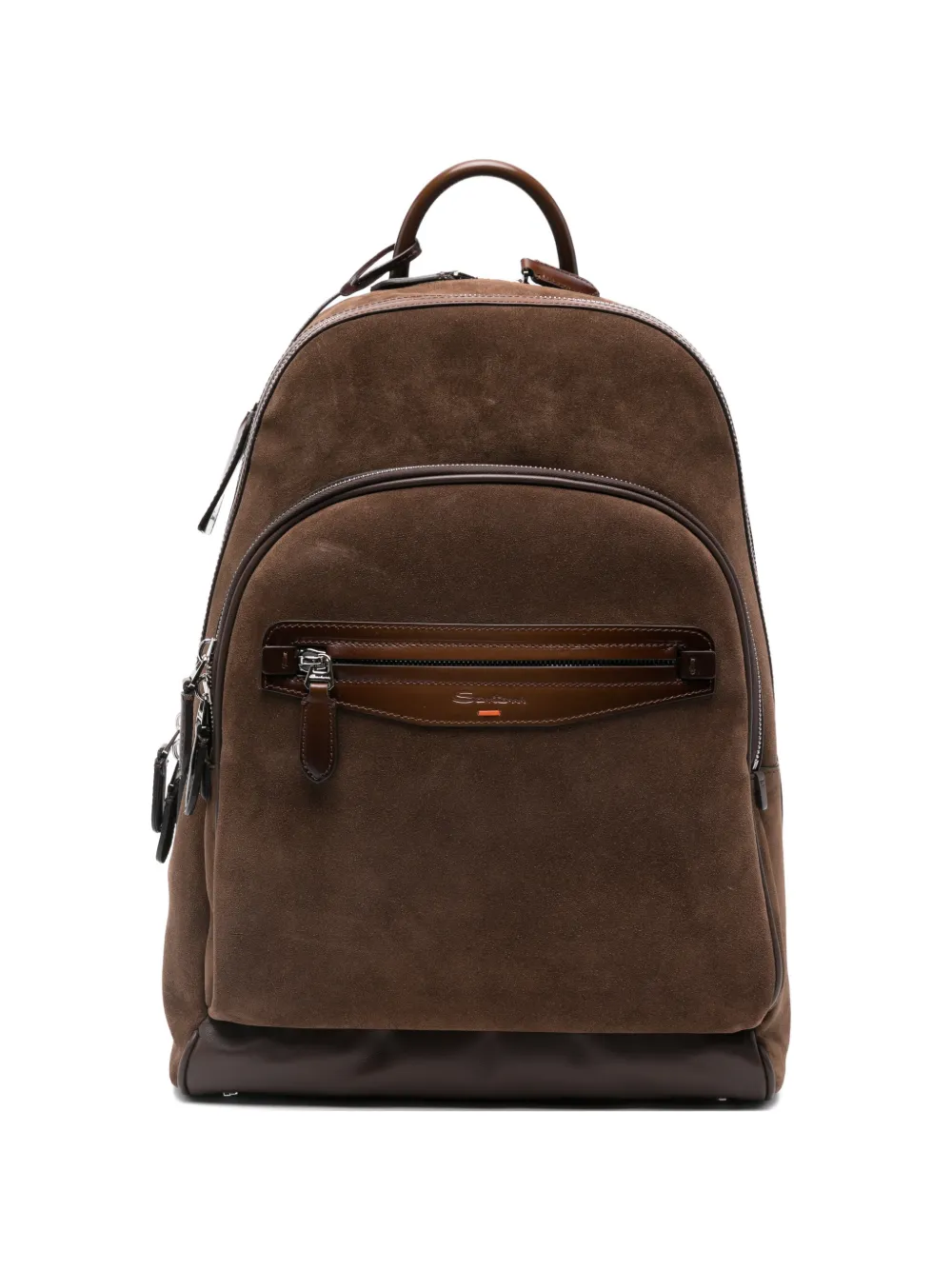 Santoni zipped suede backpack - Marrone