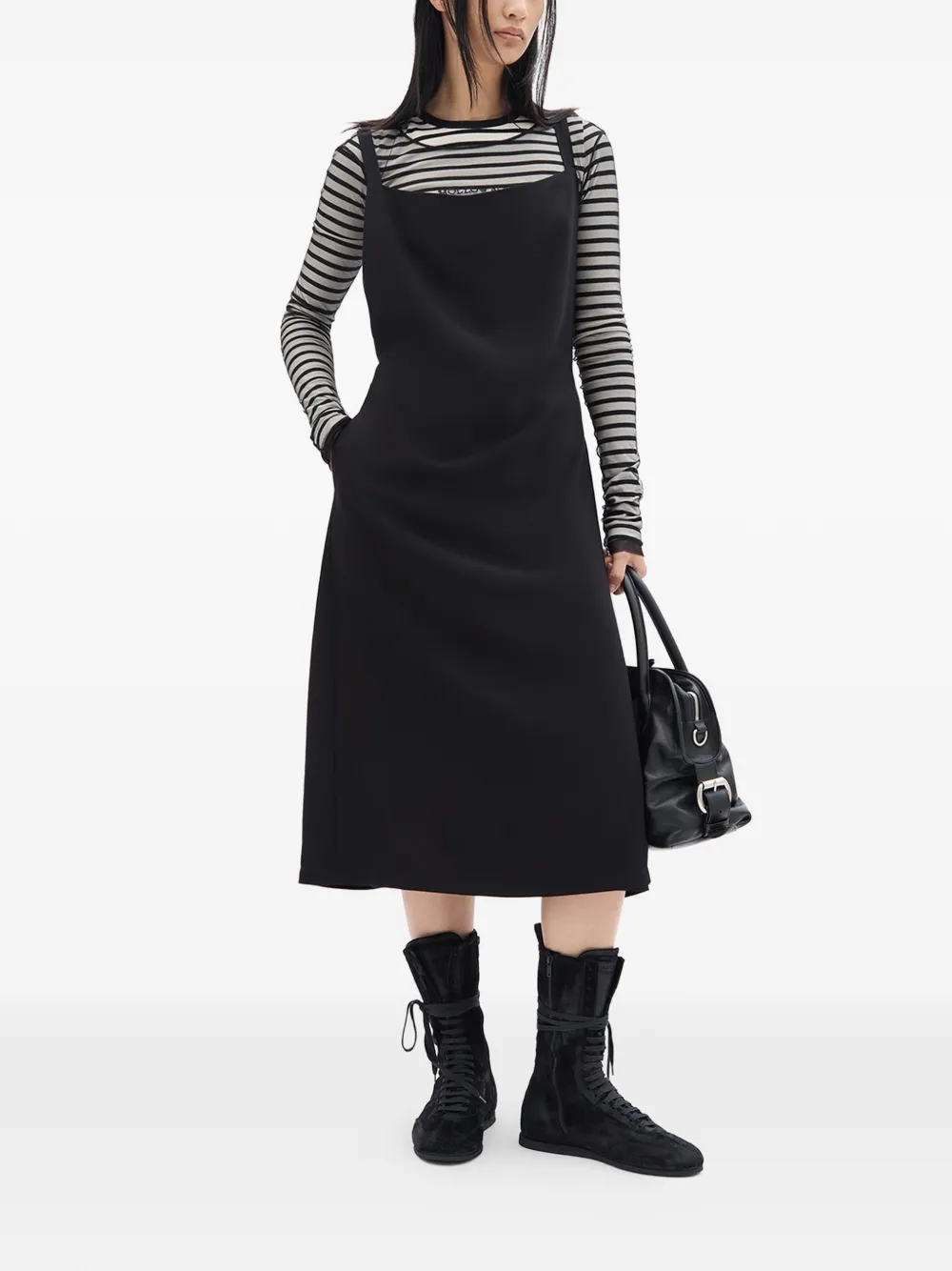 Ann Demeulemeester Desi square-neck midi dress - Nero