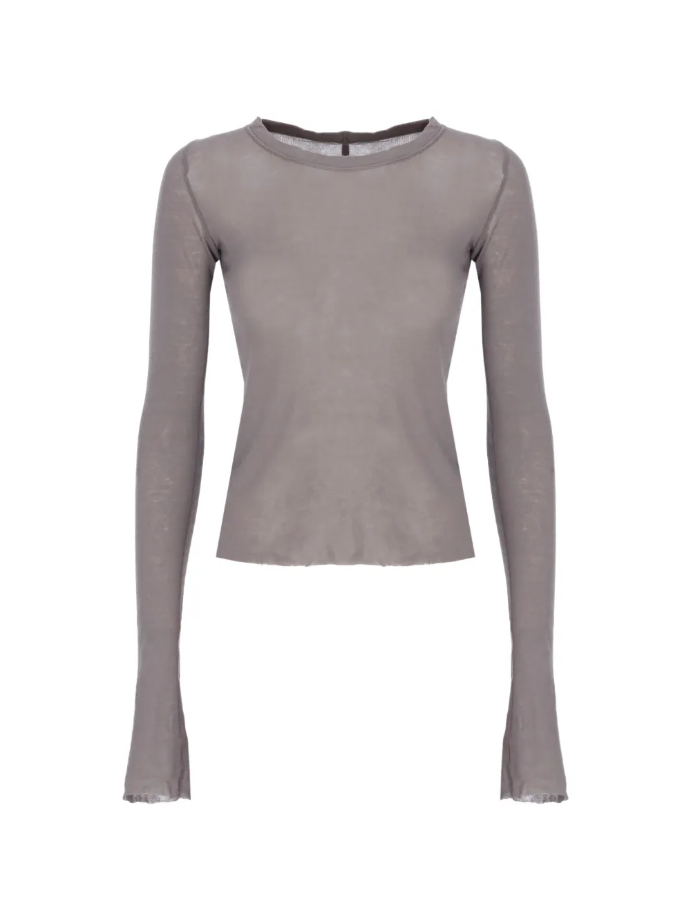 Rick Owens Temple Cropped Rib LS T raw-hem T-shirt - Grigio