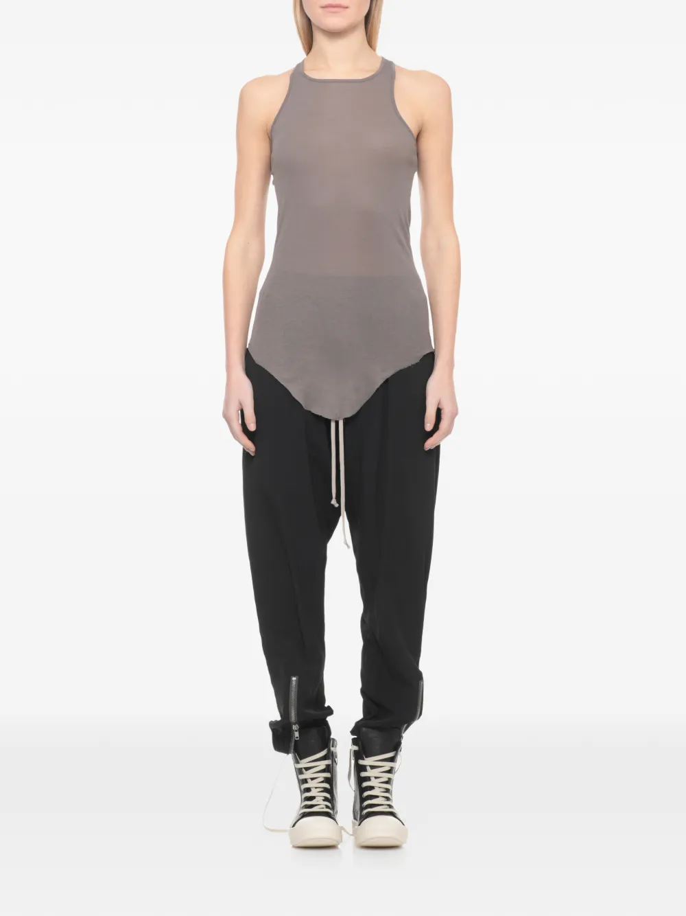  Rick Owens Temple Basic Rib Tank Raw-hem Top - Grey 