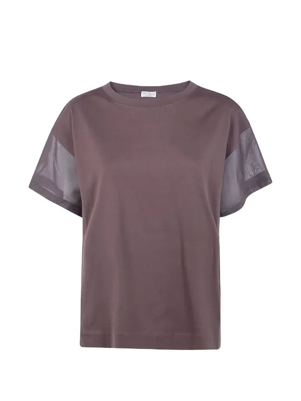 Brunello Cucinelli Mesh Panelled T-shirt in Brown