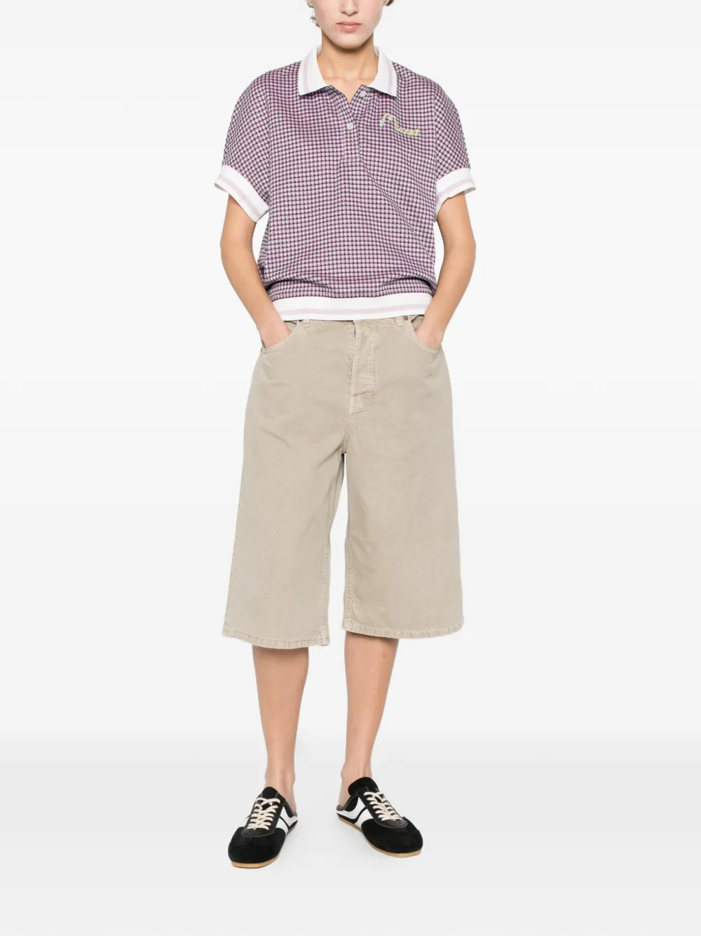  Marni Check Embroidery Polo Top - Pink 