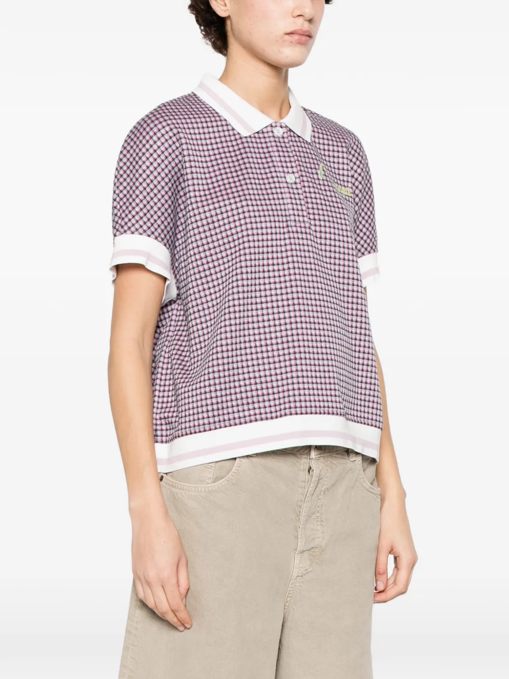 Marni Check Embroidery Polo Top - Pink 