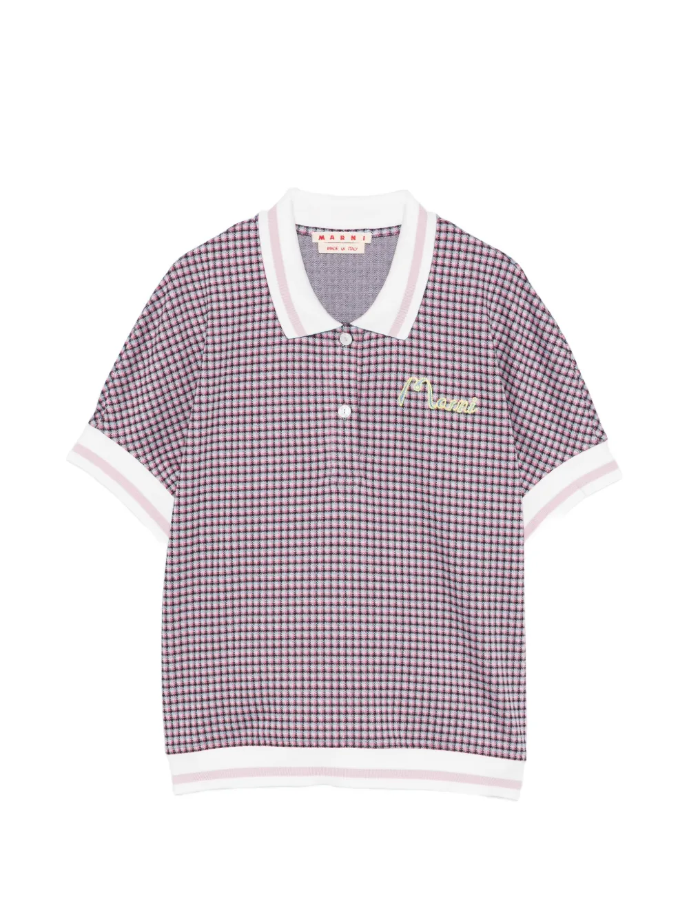 Marni check embroidery polo top - Rosa