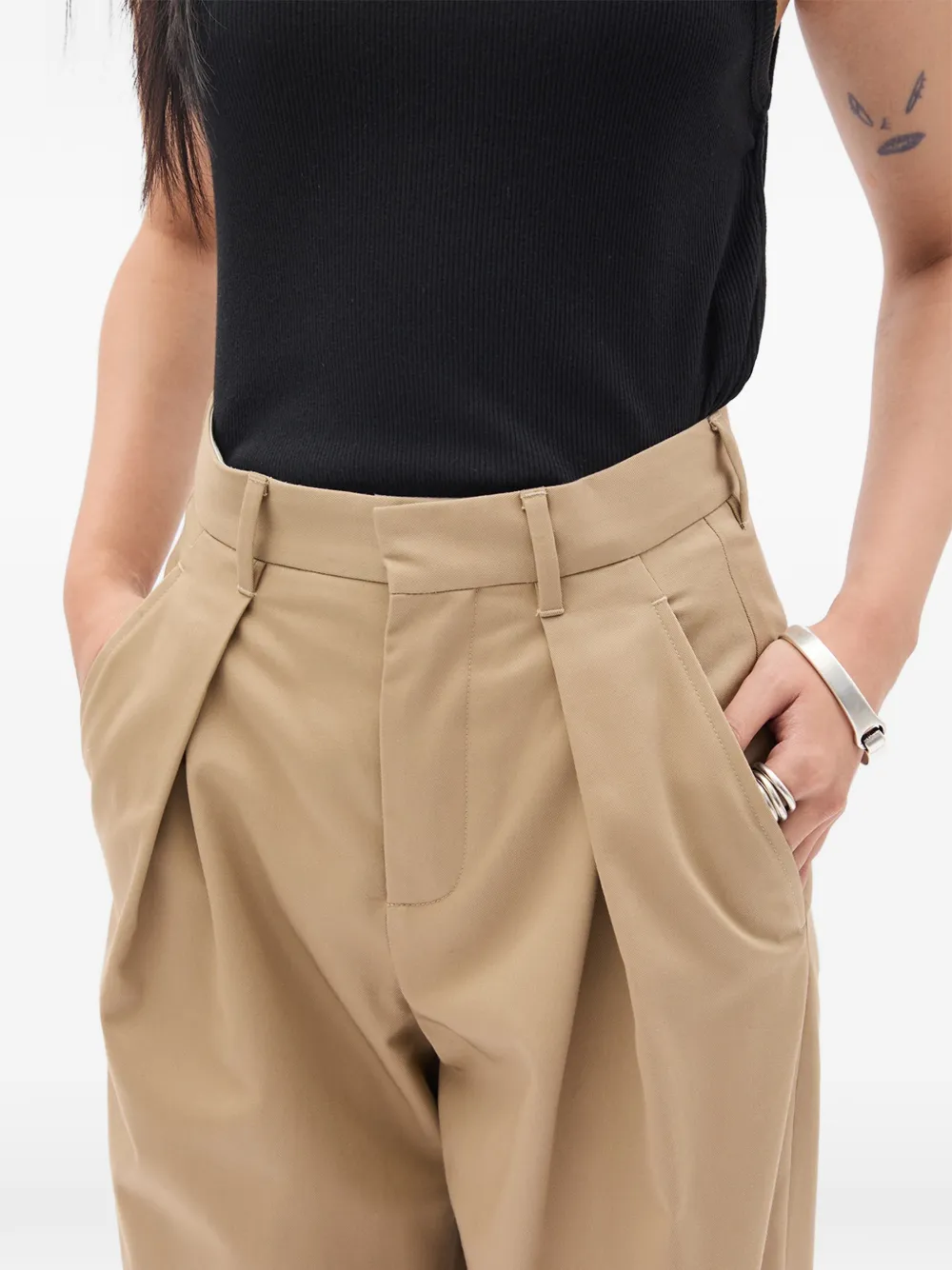 Ann Demeulemeester Plooibroek met wijde pijpen Beige