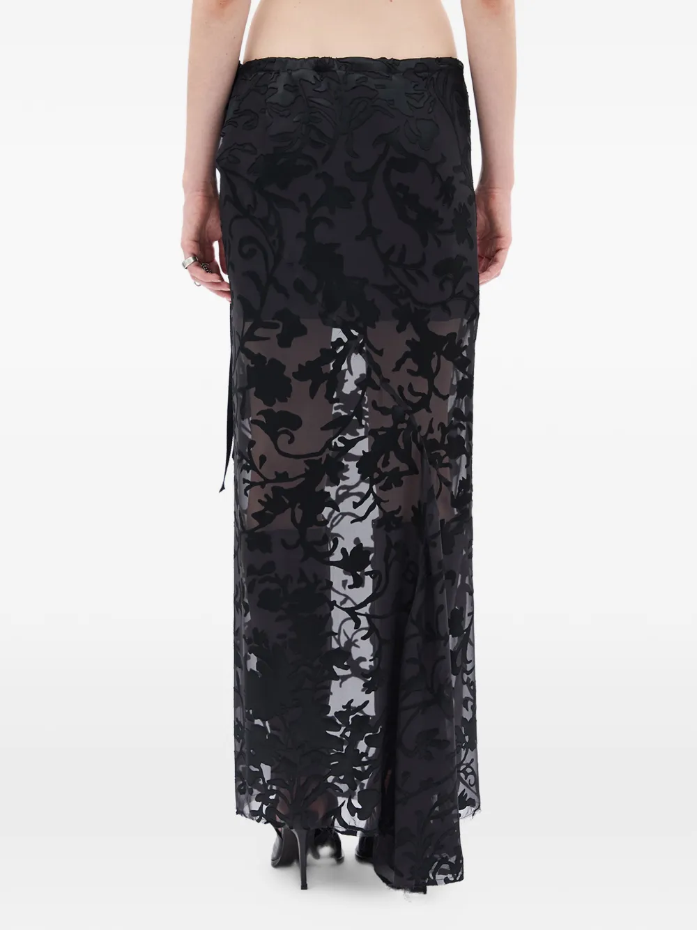  Ann Demeulemeester Gonna Lunga Con Ricamo A Fiori - Nero 