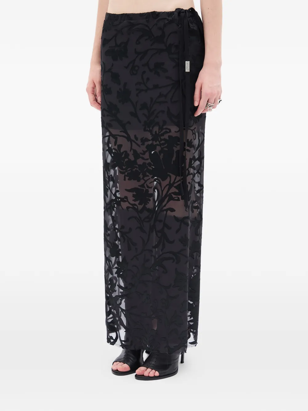  Ann Demeulemeester Gonna Lunga Con Ricamo A Fiori - Nero 