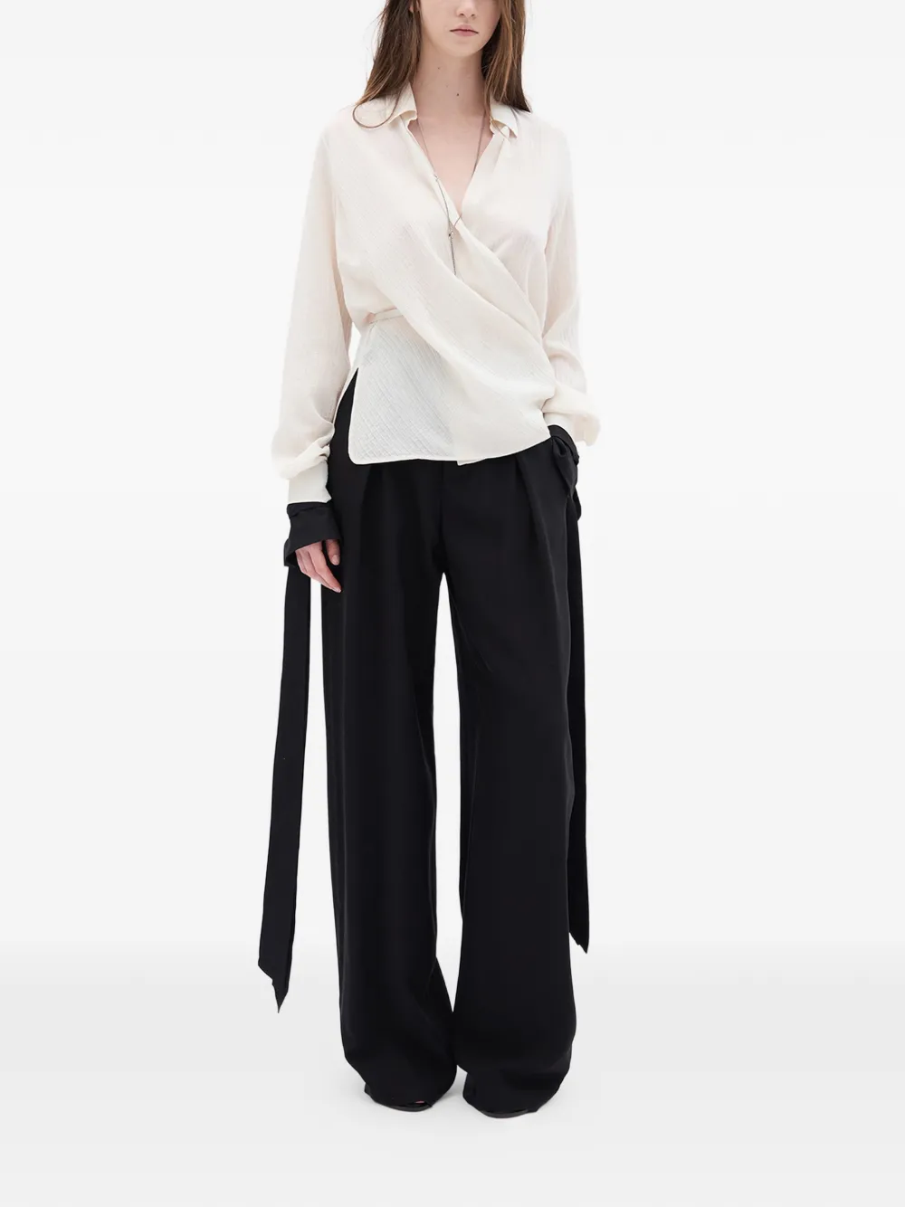 Ann Demeulemeester Alba wikkelblouse met strik Beige