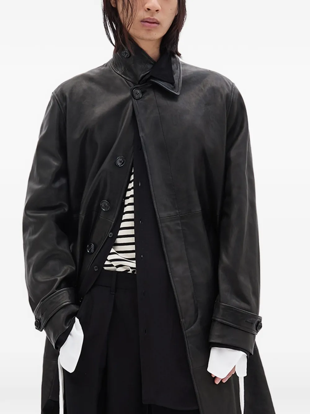 Ann Demeulemeester leather single-breasted coat - Nero