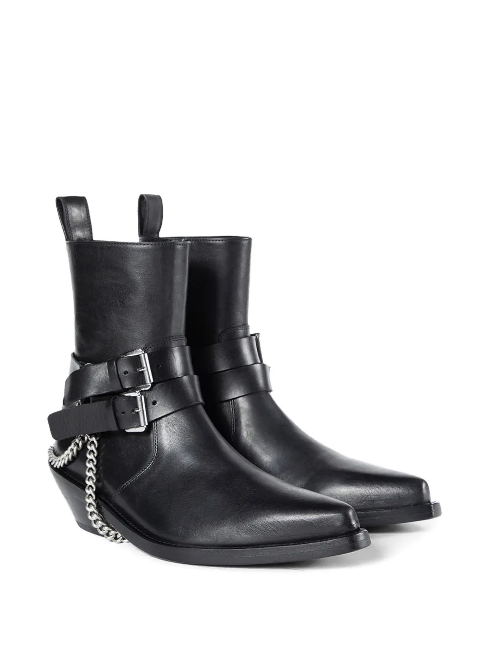 Ann Demeulemeester Kiril Santiago buckle chain leather boots Zwart