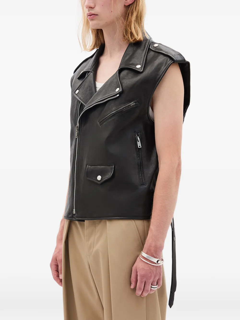  Ann Demeulemeester Sleeveless Leather Biker Jacket - Black 