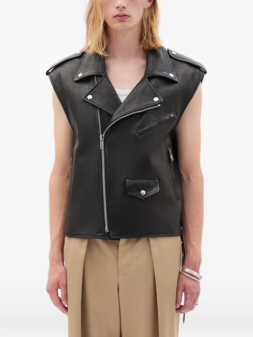Ann Demeulemeester sleeveless leather biker jacket - Nero