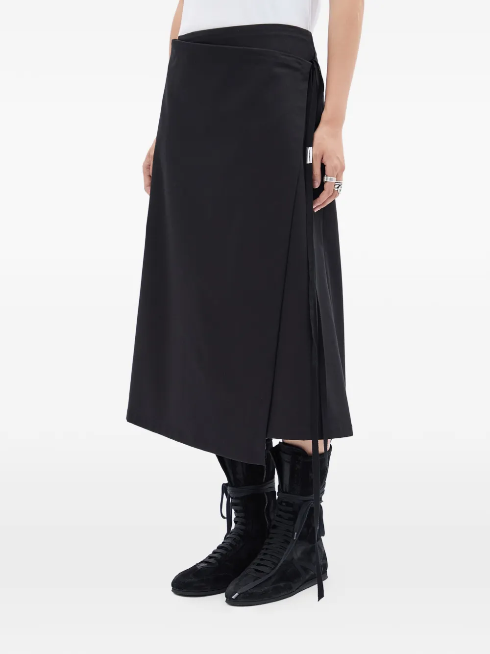 Ann Demeulemeester Tie-fastening Midi Skirt in Black, view 2