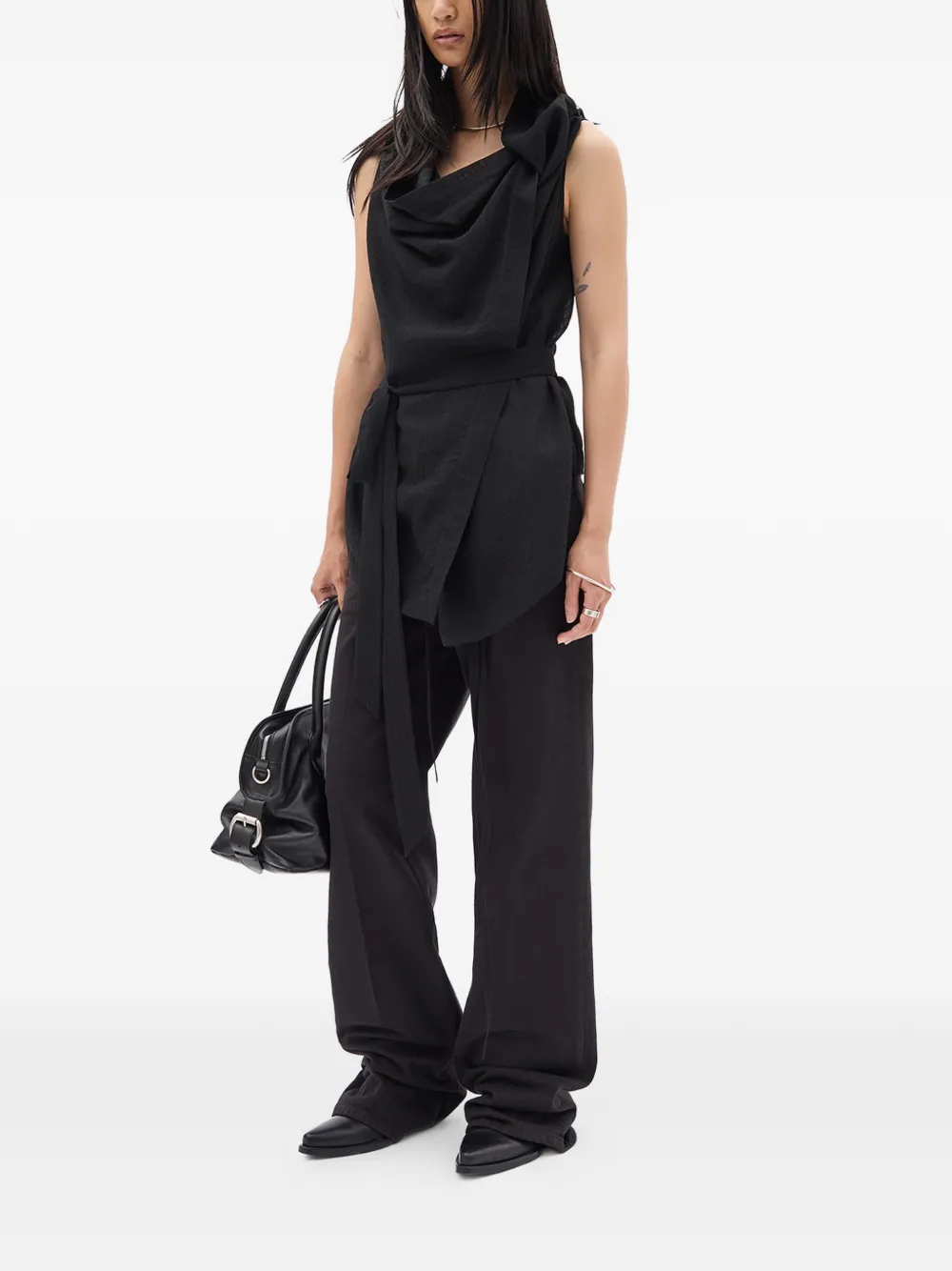 Ann Demeulemeester Macy Cowl-neck Belted Top in Black, view 2