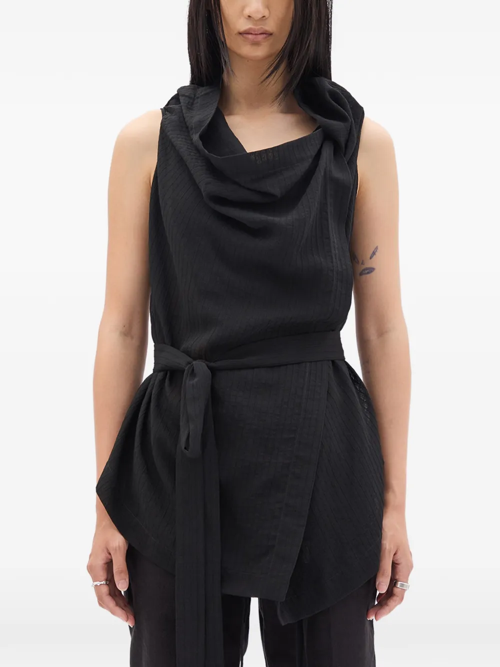 Ann Demeulemeester Macy cowl-neck belted top - Nero