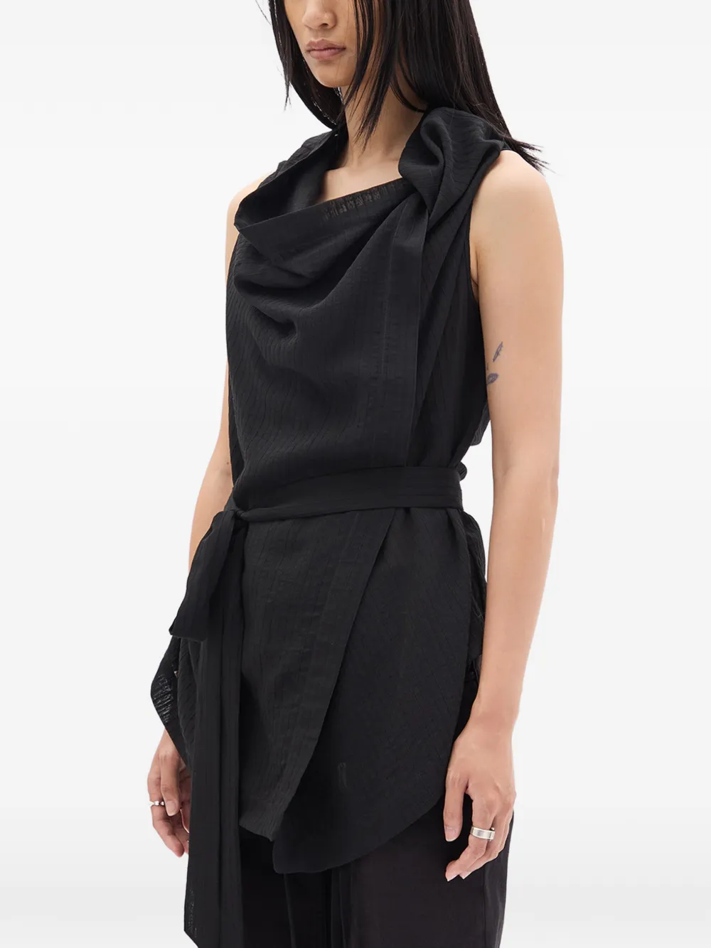 Ann Demeulemeester Macy Cowl-neck Belted Top in Black, view 3