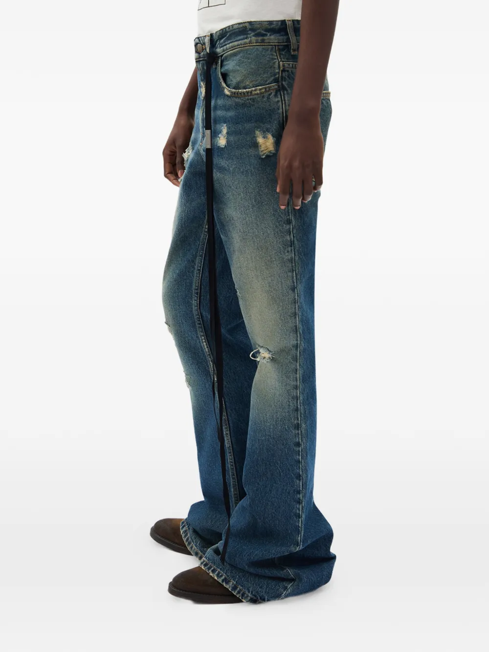 Ann Demeulemeester Toos slim bootcut distressed jeans - Blu