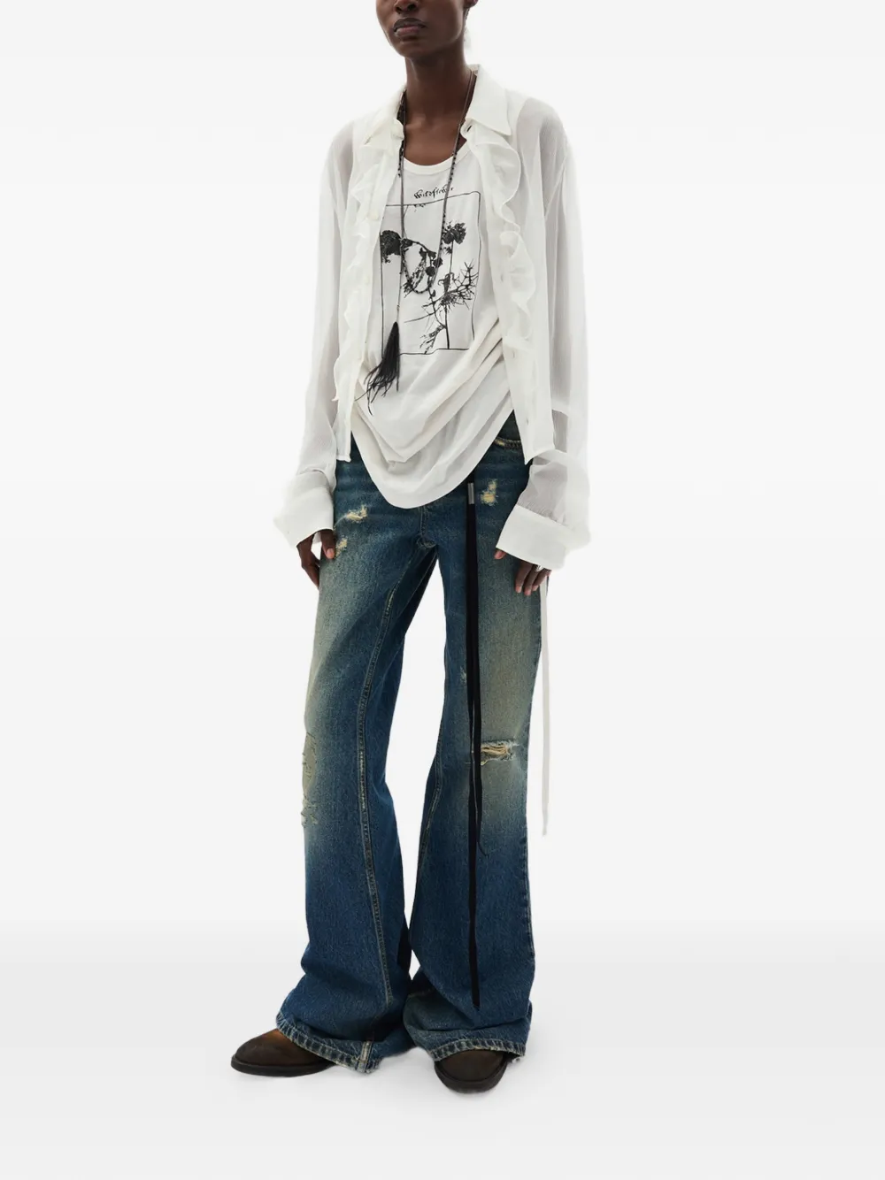 Ann Demeulemeester Toos スリム ダメージ ブーツカットジーンズ