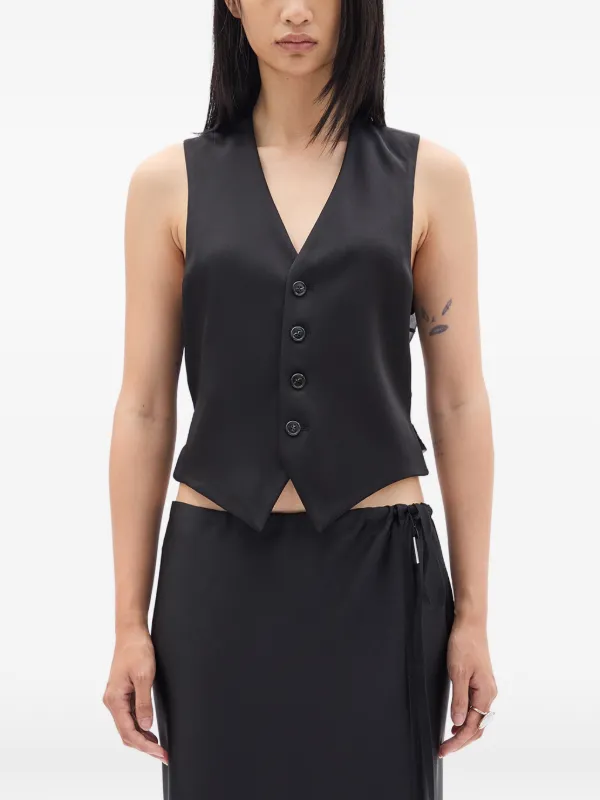ANN DEMEULEMEESTER ブラックベスト XXS Ann Demeulemeester Tiuku Vネック ボタンベスト | ブラック | FARFETCH JP