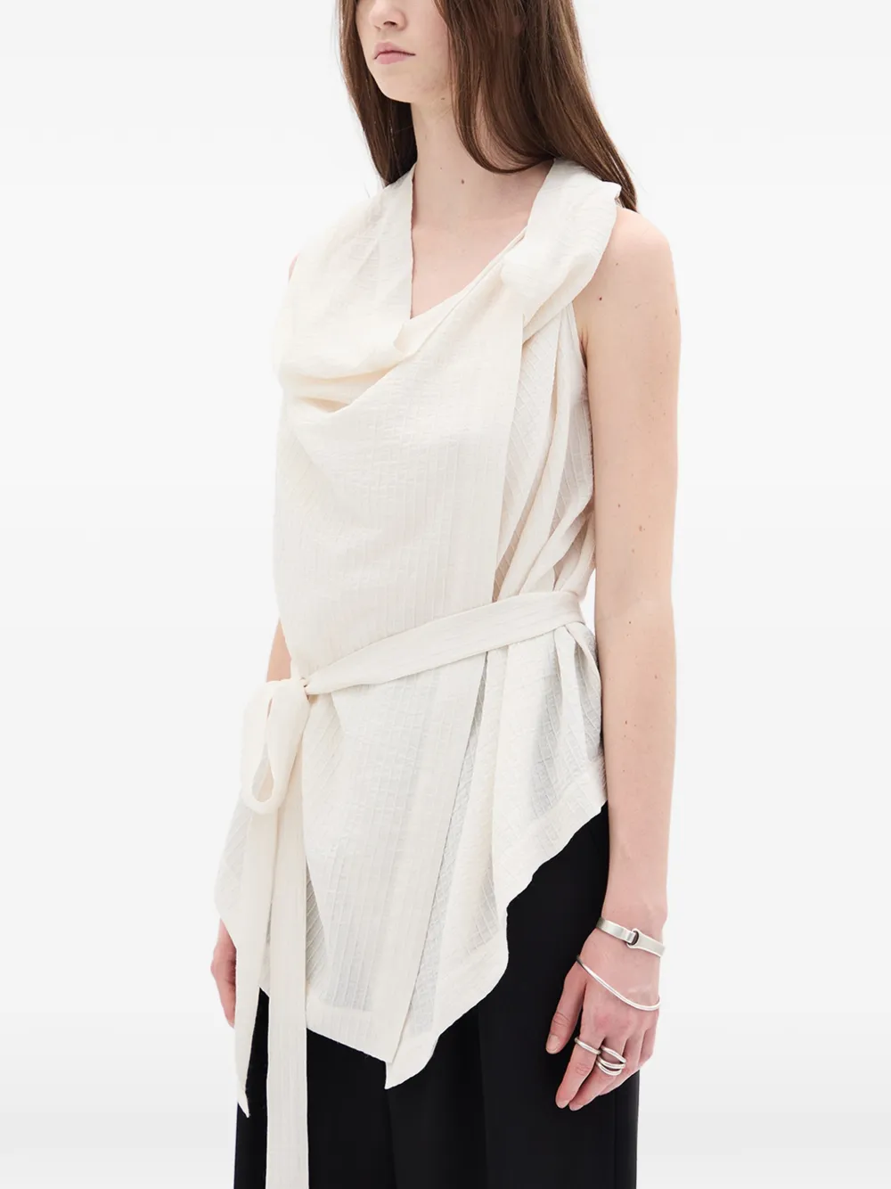  Ann Demeulemeester Asymmetric Waist-belt Blouse - Neutrals 