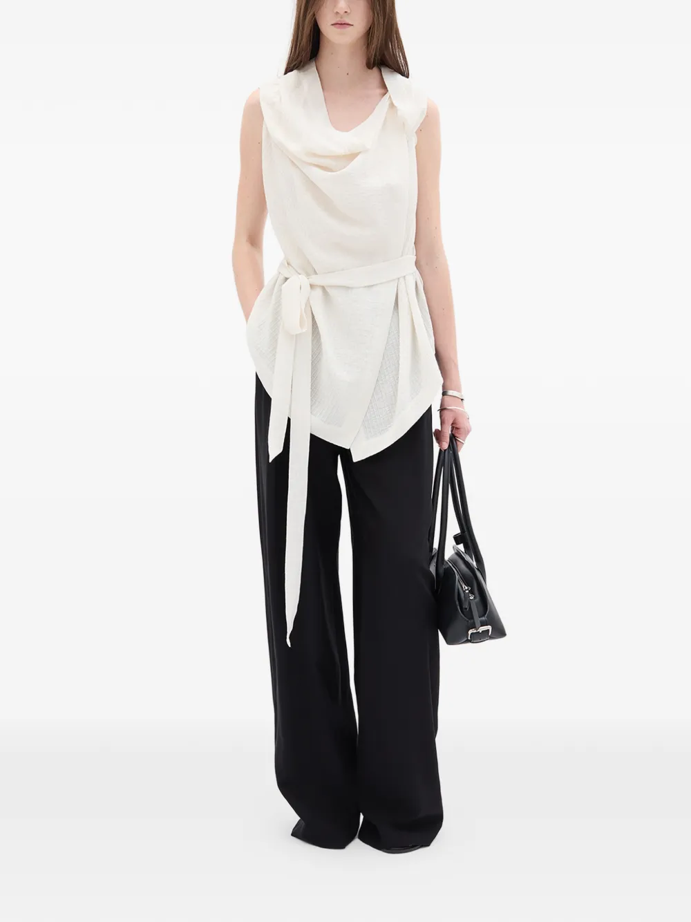  Ann Demeulemeester Asymmetric Waist-belt Blouse - Neutrals 