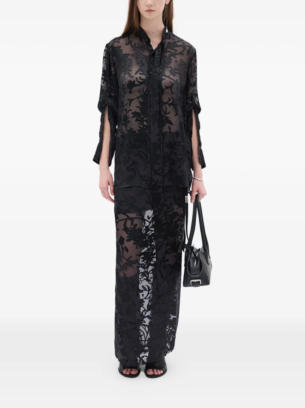  Ann Demeulemeester Dien Neck-tie Floral Shirt - Black 