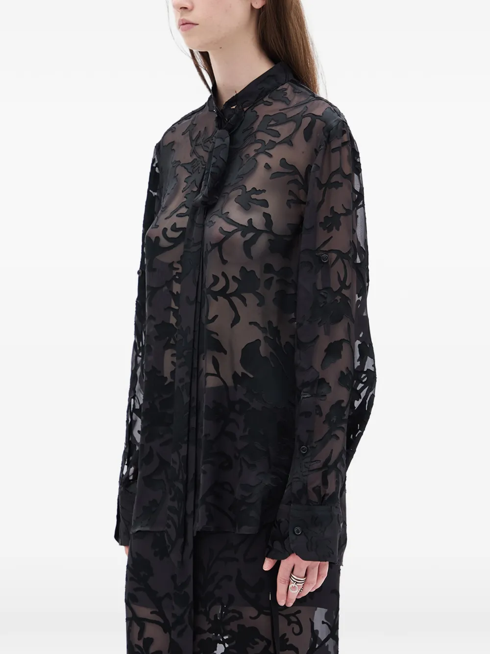  Ann Demeulemeester Dien Neck-tie Floral Shirt - Black 