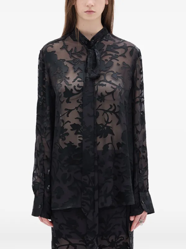 Ann Demeulemeester Dien neck-tie Floral Shirt | Black | FARFETCH