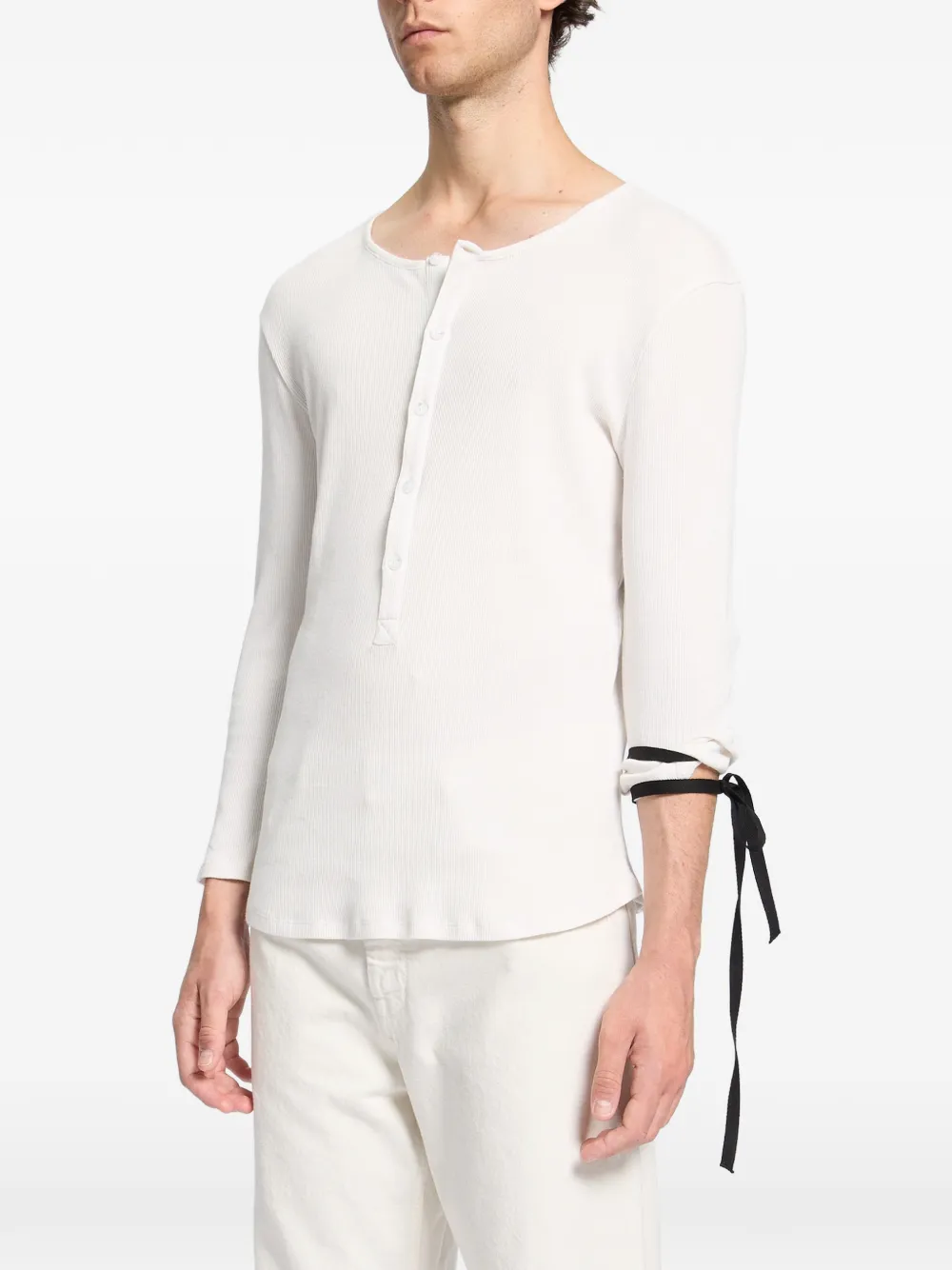 Ann Demeulemeester Ilyas Serafino geribbeld jersey T-shirt Beige