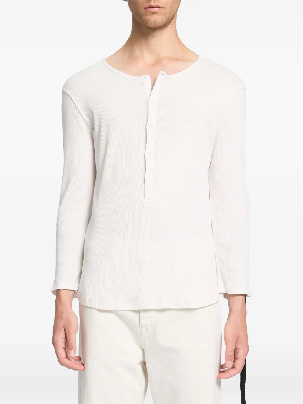 Ann Demeulemeester Ilyas Serafino geribbeld jersey T-shirt Beige