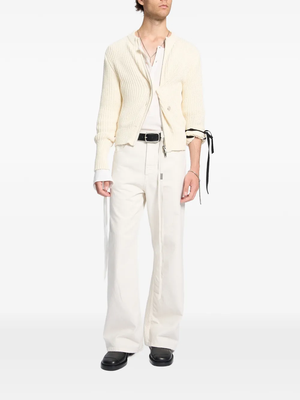 Ann Demeulemeester Ilyas Serafino geribbeld jersey T-shirt Beige