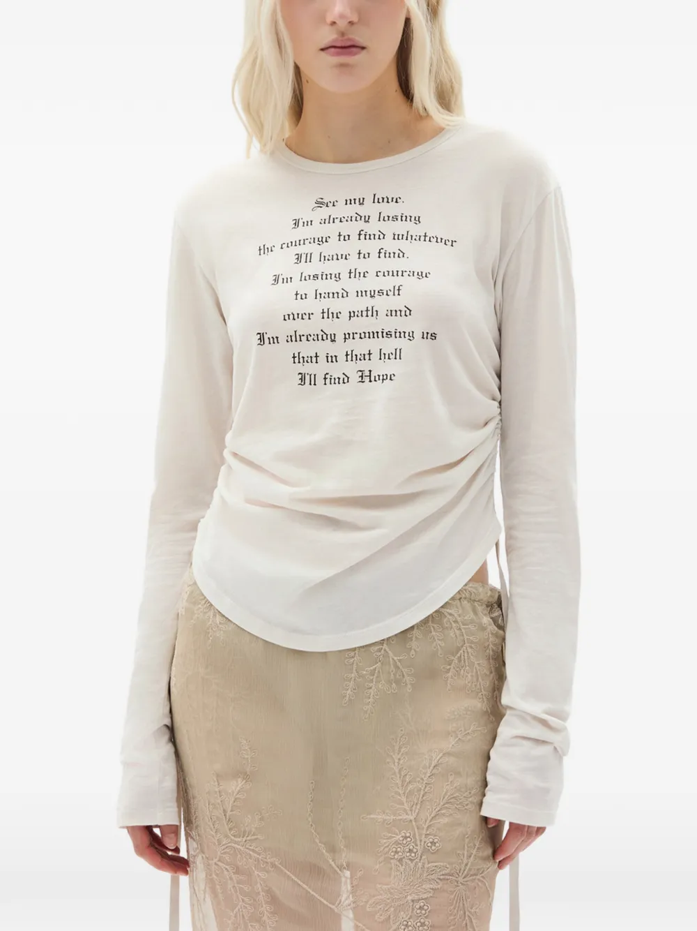 Ann Demeulemeester Dot wrinkled cropped long-sleeve top - Bianco