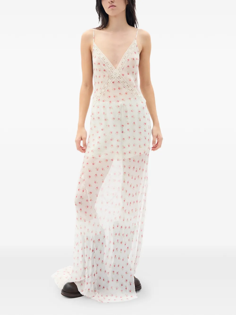 Ann Demeulemeester Lala lace-detail maxi dress - Bianco