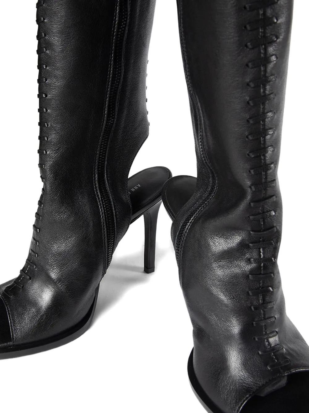 Ann Demeulemeester Seria open-toe stitched leather pumps Zwart